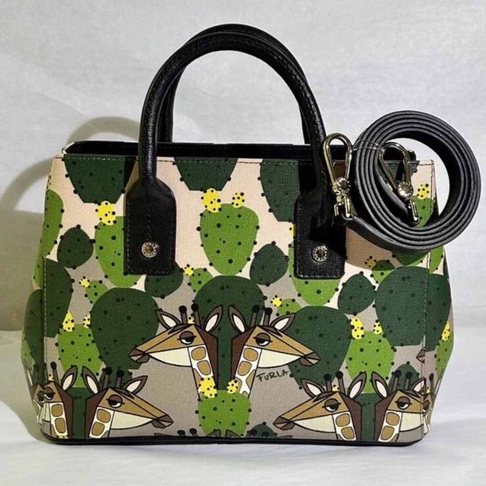 Furla Linda Mini Tote African Giraffes Cactus Limited Edition Rare COA NWOT